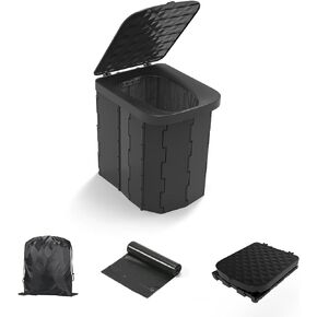 Portable Camping Toilet for Adults - Hapoon XL Portable Folding Toilet with Lid,Travel Portable Potty for Adults,Porta Potty Car Toilet,12 Toilet bags, 12 pack Liquid Waste Gel,Black