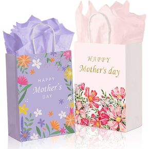 BLEWINDZ 32 Pcs Mother's Day Gift Bags with 32 Pcs Tissue Papers, 8.7" Small Happy Mother's Day Gift Bag Bulk with Handle for the Best Mom Theme Party Decorations