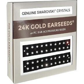 Ear Seeds: 24K Gold + Swarovski Crystals EarSeeds Acupressure Kit - 40 Pieces Ear Seeds with Chart - Clear Latex-Free Tape - Auriculotherapy Pellets for Balance & Wellness
