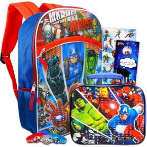 Avengers Backpack with Lunch Box Set - Avengers Backpack for Boys 8-12 Bundle with Avengers Backpack, Avengers Lunch Box, Stickers, More | Avengers School Backpack
