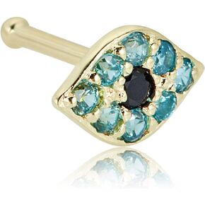 AVORA 14K Yellow Gold Simulated Diamond CZ Evil Eye Nose Ring Body Jewelry (22 Gauge)