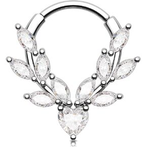 Melighting 16g Vine Septum Ring Septum Jewelry Clear CZ Stainless Steel 316L Heart Daith Earring For Women Septum Clicker For Men