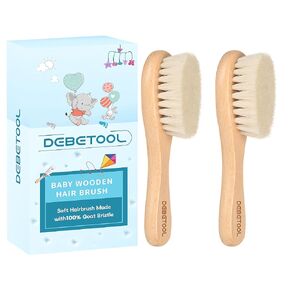 DEBETOOL Baby Hair Brush - 2 piece Baby Hair Brush With Premium Goat Bristle, Natural Wooden Baby Hair Brush for Newborns & Toddlers, Ideal For Cradle Cap