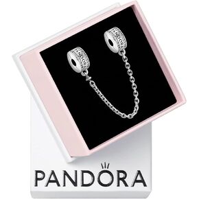 Pandora Logo Safety Chain Clip Charm - Compatible Moments Bracelets - Jewelry for Women - Gift for Women in Your Life - Made with Sterling Silver & Cubic Zirconia, With Gift Box