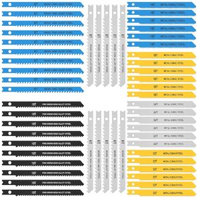 AL 54Pcs Jig Saw Blade Set High Carbon Steel Assorted Saw Blades with U-Shank Sharp Fast Cut Down Jigsaw Blade Woodworking Tool for Wood Metal Plastic Cutting GUANSHANG