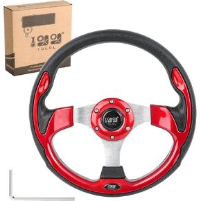 عجلة قيادة عربة الجولف 10L0L 12.5 بوصة، عجلة قيادة انزلاقية، عربة جولف عالمية تناسب Yamaha G2-G29، EZGO RXV، TXT، Club Car DS، Club Car Precedent Tempo ومعظم (جلد البولي يوريثان باللون الأحمر) in Kuwait