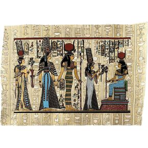 Egypt Gods – Queen Nefertari Making An Offering of Lotus Flowers to The Goddess Isis – Hieroglyphs Painting Egypt Art – Mythology Gifts – Unframed – Frameable – 13x9 inches