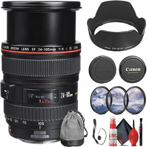 عدسة Canon EF 24-105mm f/4L هي عدسة USM (0344B002) + مجموعة مرشح + حافظة غطاء + مجموعة تنظيف (متجددة)