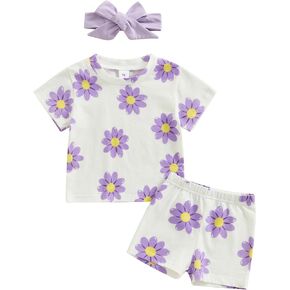 Amnnchya Toddler Clothes For Baby Girls Floral Shirt Elastic Waist Shorts Set Cutey Infant Casual Summer Outfits