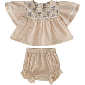 HOOLCHEAN Baby Infant Girls Summer Bubble Short Sleeve Ruffled Tops and Shorts Outfit