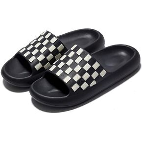 Molodo Unisex Open Toe Slides Non-Slip Fashion Checkerboard Slides Beach Slides Bathroom Slippers Indoor Outdoor （Black）