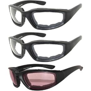 OWL 3 Pack Motorcycle Riding Glasses, Padded Sport Sunglasses, Assorted Colors for Men and Women