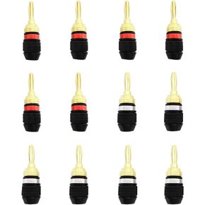 24K Real Gold Plating Speaker Banana Plug Connector Fast Lock 6 Pairs(6 red +6 Black) Quick Connect