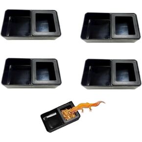 4 PCS Reptile Horned Frog Food Bowl,Double Bowl Worm Water Dish, Detachable Reptile Feeder Food Dish, Amphibian Feeding Bowl for Turtle Scorpion Centipede Cricket, Black