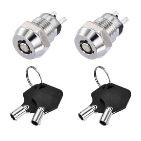 uxcell 12mm 2 Positions Key Locking Push Button Switch with 2 Keys NO-Off Silver Tone 2pcs