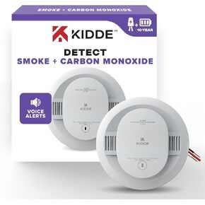 Kidde Hardwired Smoke & Carbon Monoxide Detector, 10-Year Battery Backup, Voice Alerts, Interconnectable LED Warning Light Indicators