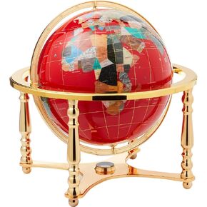Unique Art 21-Inch Tall Red Lapis Ocean Table Top Gemstone World Globe with 4 Leg Gold Stand