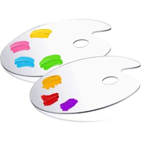 PERFORMORE 2-Pack of Clear Paint Palette for Acrylic Painting, 12x8 French Style Oval Plexiglass Transparent Art Paint Pallets Holder Tray for Artist Painter. Suitable for Both Left & Right Hand use