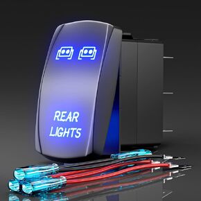 Okerny Rocker Switch Rear Lights,Laser Etched Toggle Switch ON/Off SPST 5Pin 12V 24V Switch Jumper Wires for Cars Trucks Caravans Marine Boat ATV UTV RV