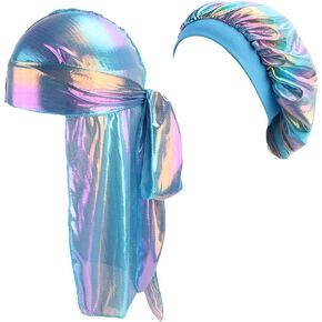 Durags and Bonnets 2 قطعة/المجموعة للرجال والنساء 360 موجة، ذيل طويل حريري دو خرقة وقبعة نوم عمامة in Kuwait