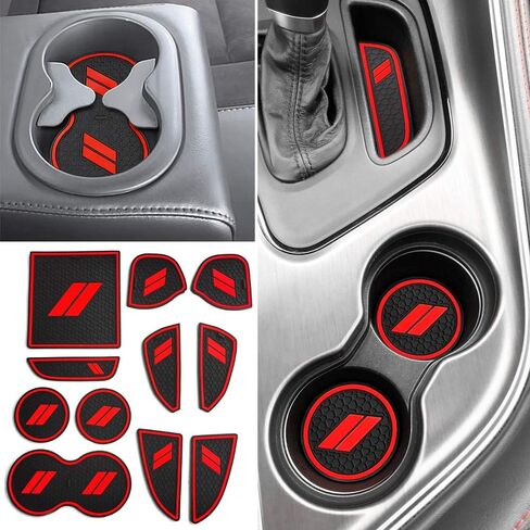 Auovo 11pcs Anti-dust Mats for Challenger Accessories 2015-2023 Custom Interior Cup Holder Inserts Door Pocket Center Console Liners for Challenger 2021 (Black) in Saudi Arabia
