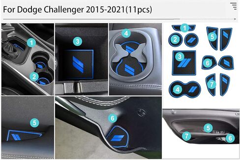 Auovo 11pcs Anti-dust Mats for Challenger Accessories 2015-2023 Custom Interior Cup Holder Inserts Door Pocket Center Console Liners for Challenger 2021 (Black) in Saudi Arabia