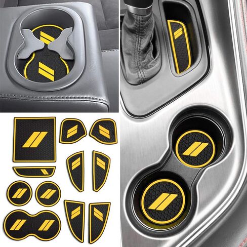 Auovo 11pcs Anti-dust Mats for Challenger Accessories 2015-2023 Custom Interior Cup Holder Inserts Door Pocket Center Console Liners for Challenger 2021 (Black) in Saudi Arabia
