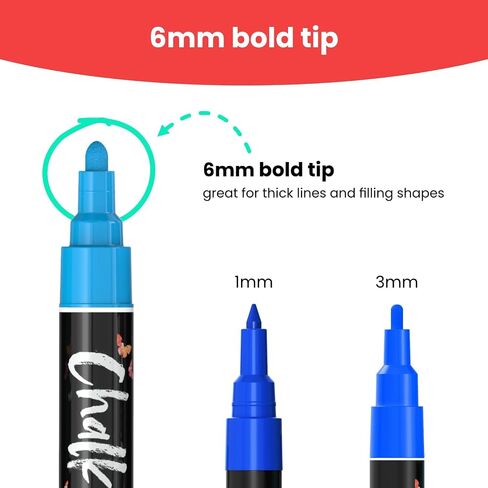 Extra Fine Tip Chalk Markers - (1mm Tip, Pack of 40) Neon, Pastel & Metallic | Erasable Liquid Chalk Pens for Chalkboard, Blackboard, Window, Labels, Bistro, Glass - Wet Erase Markers Fine Point in Saudi Arabia