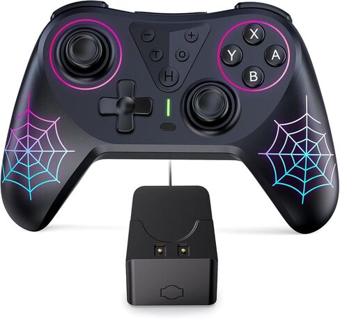 وحدة تحكم Fliresy Wireless Switch Pro مع قاعدة شحن، متوافقة مع Switch/Lite/OLED/PC... لوحة ألعاب مزودة بـ 7 ألوان LED وبطارية 1000 مللي أمبير في الساعة واهتزاز توربو قابل للتعديل in Kuwait