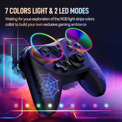وحدة تحكم Fliresy Wireless Switch Pro مع قاعدة شحن، متوافقة مع Switch/Lite/OLED/PC... لوحة ألعاب مزودة بـ 7 ألوان LED وبطارية 1000 مللي أمبير في الساعة واهتزاز توربو قابل للتعديل in Kuwait
