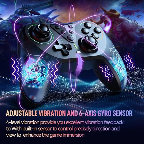 وحدة تحكم Fliresy Wireless Switch Pro مع قاعدة شحن، متوافقة مع Switch/Lite/OLED/PC... لوحة ألعاب مزودة بـ 7 ألوان LED وبطارية 1000 مللي أمبير في الساعة واهتزاز توربو قابل للتعديل in Kuwait