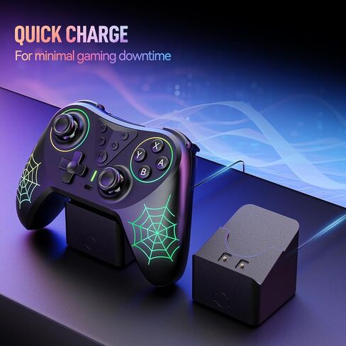 وحدة تحكم Fliresy Wireless Switch Pro مع قاعدة شحن، متوافقة مع Switch/Lite/OLED/PC... لوحة ألعاب مزودة بـ 7 ألوان LED وبطارية 1000 مللي أمبير في الساعة واهتزاز توربو قابل للتعديل in Kuwait