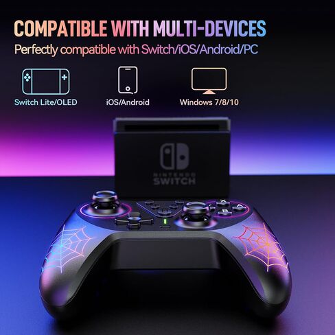 وحدة تحكم Fliresy Wireless Switch Pro مع قاعدة شحن، متوافقة مع Switch/Lite/OLED/PC... لوحة ألعاب مزودة بـ 7 ألوان LED وبطارية 1000 مللي أمبير في الساعة واهتزاز توربو قابل للتعديل in Kuwait