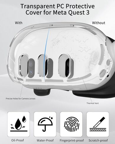 Protective Case for Meta Quest 3, AOLION Accessories for Meta Quest 3, Highly Transparent Impact Resistant Case Come with 1* Inside Lens Cover, 3* Lens Tempered Glass Protector, 4* Joystick Caps in Kuwait