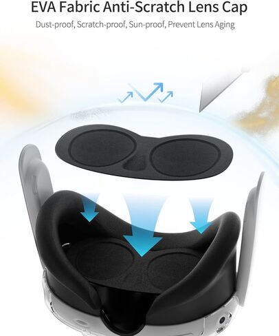 Protective Case for Meta Quest 3, AOLION Accessories for Meta Quest 3, Highly Transparent Impact Resistant Case Come with 1* Inside Lens Cover, 3* Lens Tempered Glass Protector, 4* Joystick Caps in Kuwait