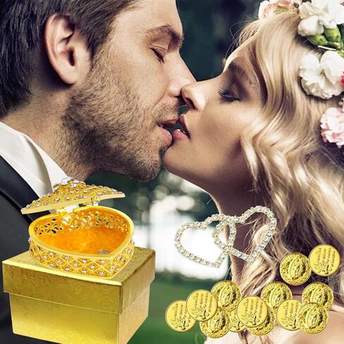 مجموعة عملات الزفاف أراس، 15 قطعة من عملات أراس دي بودا الإسبانية لحفلات الزفاف في صندوق من اللؤلؤ والكريستال على شكل قلب، مجموعة عملات الوحدة، أراس بارا بودا كاتوليكا، إكسسوارات الزفاف المكسيكية للاحتفال in Kuwait