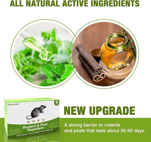 أكياس قوية طاردة للقوارض للفئران (15 كيسًا)، رادع فعال لفئران زيت النعناع، ​​رائحة لطيفة لمكافحة الآفات الطبيعية، التحكم في الصراصير النمل، آمن للأطفال والحيوانات الأليفة، للاستخدام الداخلي والخارجي in Kuwait