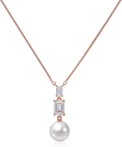 Pearl Pendant Necklace 9-10mm Pearls and Cubic Zirconia necklace with 16" Box Chain Plating 18K Gold Pearl Necklace for Women Real Pearl Necklaces in Kuwait