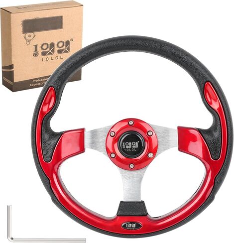 عجلة قيادة عربة الجولف 10L0L 12.5 بوصة، عجلة قيادة انزلاقية، عربة جولف عالمية تناسب Yamaha G2-G29، EZGO RXV، TXT، Club Car DS، Club Car Precedent Tempo ومعظم (جلد البولي يوريثان باللون الأحمر) in Kuwait
