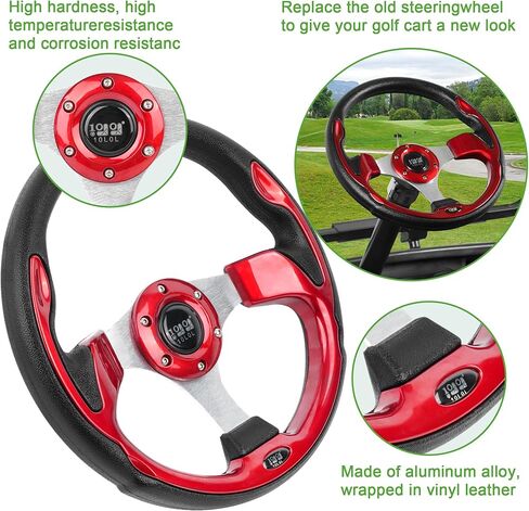 عجلة قيادة عربة الجولف 10L0L 12.5 بوصة، عجلة قيادة انزلاقية، عربة جولف عالمية تناسب Yamaha G2-G29، EZGO RXV، TXT، Club Car DS، Club Car Precedent Tempo ومعظم (جلد البولي يوريثان باللون الأحمر) in Kuwait
