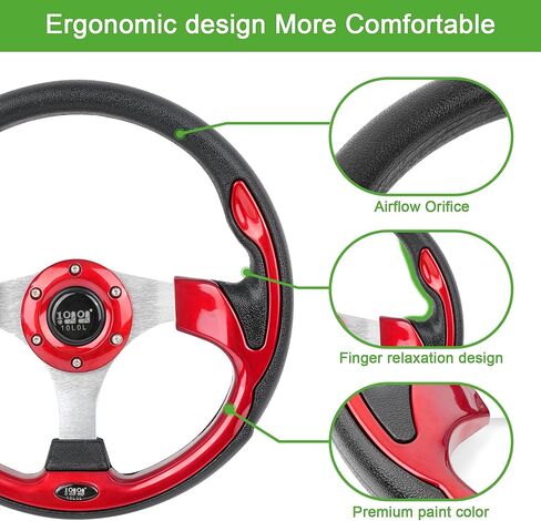 عجلة قيادة عربة الجولف 10L0L 12.5 بوصة، عجلة قيادة انزلاقية، عربة جولف عالمية تناسب Yamaha G2-G29، EZGO RXV، TXT، Club Car DS، Club Car Precedent Tempo ومعظم (جلد البولي يوريثان باللون الأحمر) in Kuwait