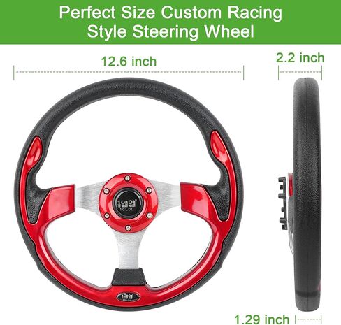 عجلة قيادة عربة الجولف 10L0L 12.5 بوصة، عجلة قيادة انزلاقية، عربة جولف عالمية تناسب Yamaha G2-G29، EZGO RXV، TXT، Club Car DS، Club Car Precedent Tempo ومعظم (جلد البولي يوريثان باللون الأحمر) in Kuwait