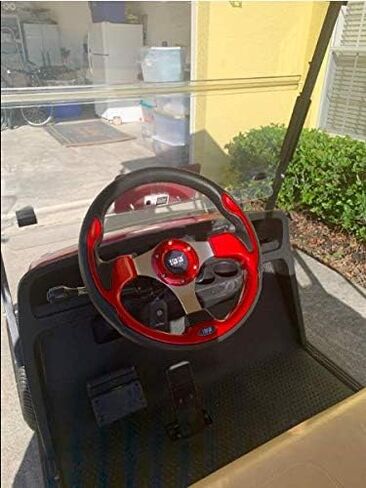 عجلة قيادة عربة الجولف 10L0L 12.5 بوصة، عجلة قيادة انزلاقية، عربة جولف عالمية تناسب Yamaha G2-G29، EZGO RXV، TXT، Club Car DS، Club Car Precedent Tempo ومعظم (جلد البولي يوريثان باللون الأحمر) in Kuwait