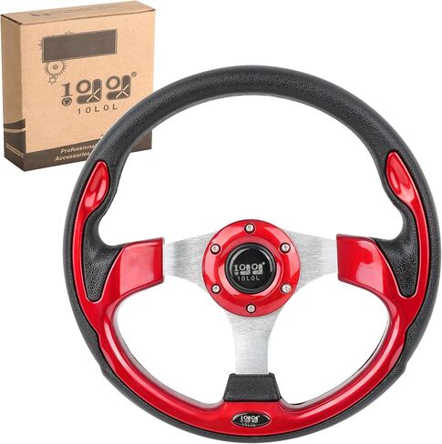 عجلة قيادة عربة الجولف 10L0L 12.5 بوصة، عجلة قيادة انزلاقية، عربة جولف عالمية تناسب Yamaha G2-G29، EZGO RXV، TXT، Club Car DS، Club Car Precedent Tempo ومعظم (جلد البولي يوريثان باللون الأحمر) in Kuwait