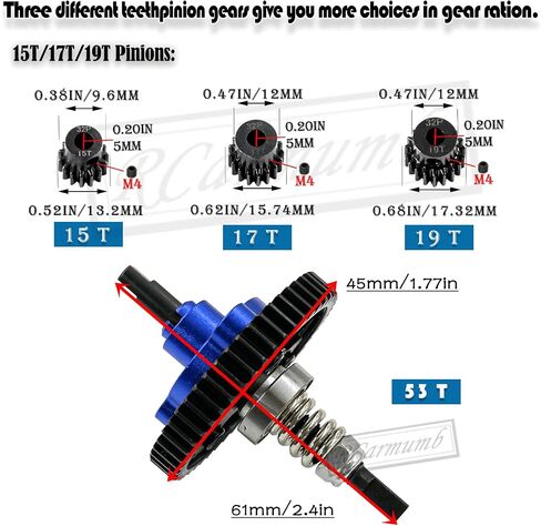 54T Spur Gear Upgrades Part for Slash Stampede Rustler 4X4（VXL）, Hardened Steel Slipper Clutch Eliminator 54T Spur Gear with Pinions Gears Set(15T 17T 19T) RC Upgrades,#6878,Navy Blue in Saudi Arabia