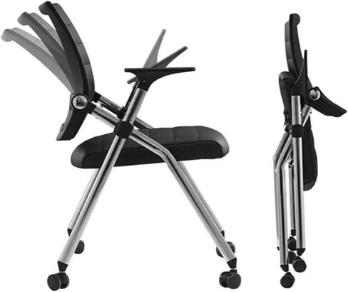Buokaiw Folding Office Chair with Wheels,Conference Training Chairs,Portable Padded Office Chairs.Bouncy Backrest,Flip-Up Armrest.for Livingroom,Office,Conference,Black in Saudi Arabia