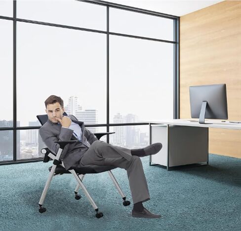 Buokaiw Folding Office Chair with Wheels,Conference Training Chairs,Portable Padded Office Chairs.Bouncy Backrest,Flip-Up Armrest.for Livingroom,Office,Conference,Black in Saudi Arabia