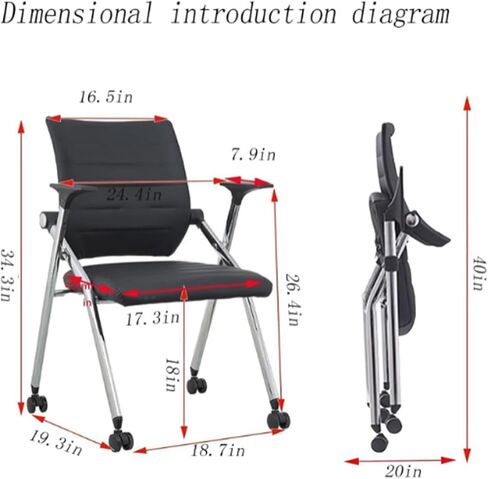 Buokaiw Folding Office Chair with Wheels,Conference Training Chairs,Portable Padded Office Chairs.Bouncy Backrest,Flip-Up Armrest.for Livingroom,Office,Conference,Black in Saudi Arabia