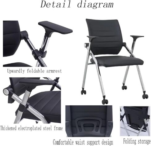 Buokaiw Folding Office Chair with Wheels,Conference Training Chairs,Portable Padded Office Chairs.Bouncy Backrest,Flip-Up Armrest.for Livingroom,Office,Conference,Black in Saudi Arabia