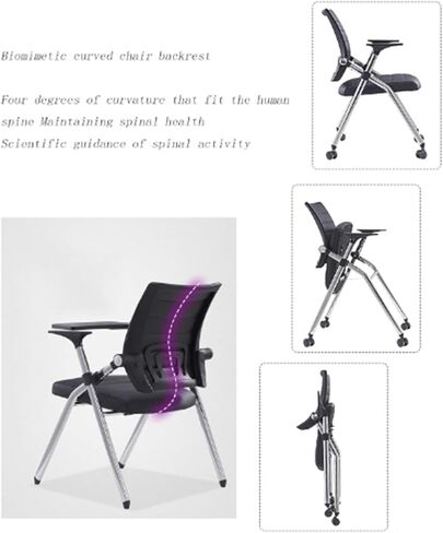 Buokaiw Folding Office Chair with Wheels,Conference Training Chairs,Portable Padded Office Chairs.Bouncy Backrest,Flip-Up Armrest.for Livingroom,Office,Conference,Black in Saudi Arabia